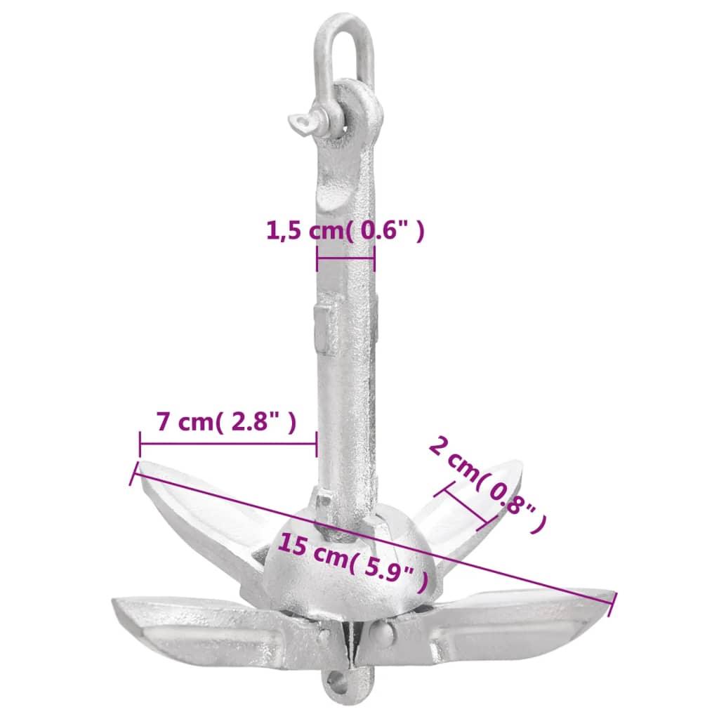 Folding Anchor with Rope Silver 1.5 lb Malleable Iron at Set Shop and Smile