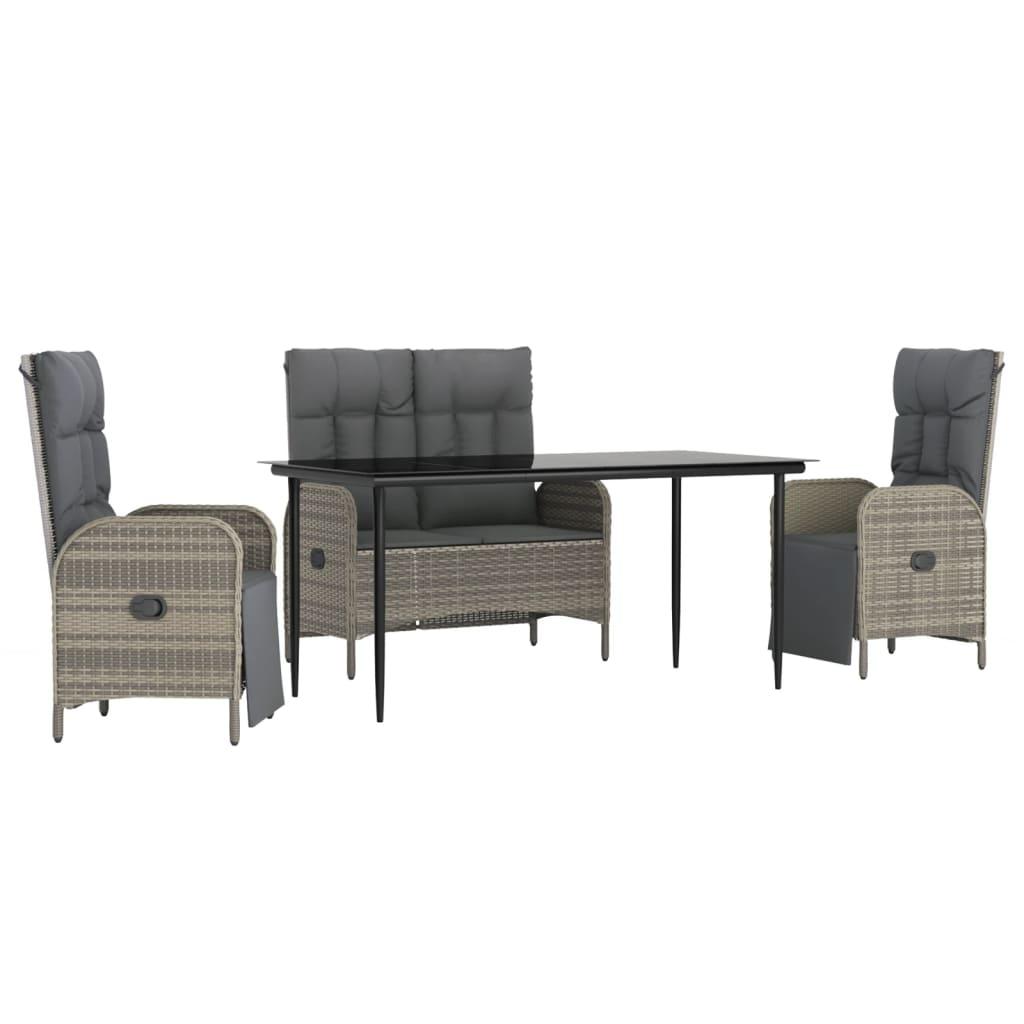 4 Piece Patio Dining Set with Cushions Gray Poly Rattan at Set Shop and Smile
