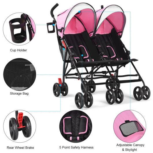 Foldable Twin Baby Double Stroller Ultralight Umbrella Kids Stroller-Pink at Set Shop and Smile
