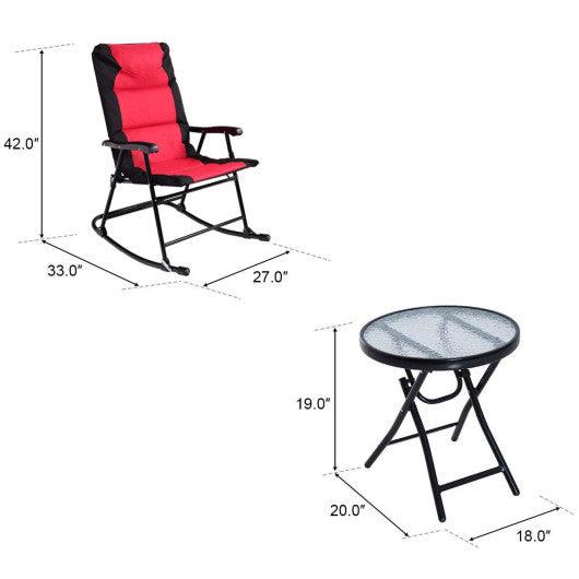 3 Pcs Outdoor Folding Rocking Chair Table Set with Cushion-Black&Red at Set Shop and Smile
