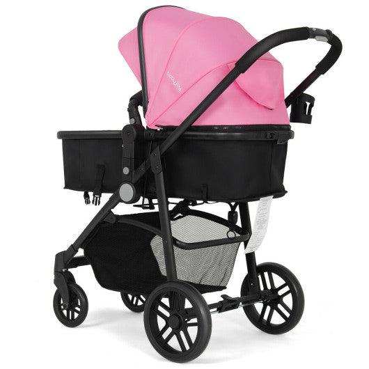 2-in-1 Foldable Pushchair Newborn Infant Baby Stroller-Pink at Set Shop and Smile