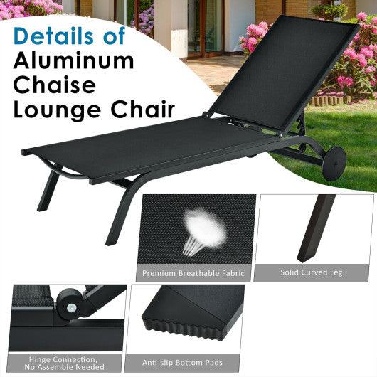 Aluminum Fabric Outdoor Patio Lounge Chair with Adjustable Reclining -Black at Set Shop and Smile