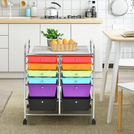 12 Drawers Rolling Cart Storage Scrapbook Paper Organizer Bins-Deep Multicolor at Set Shop and Smile