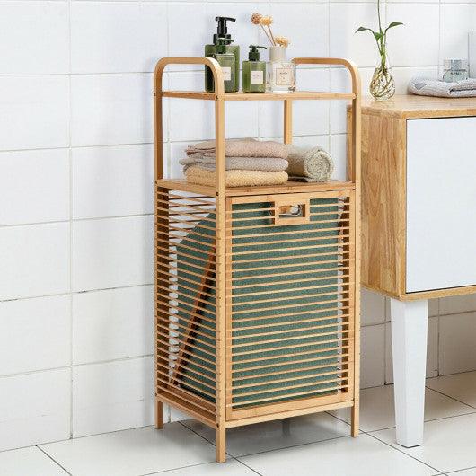 Tilt-out Bamboo Laundry Hamper with 2-Tier Shelf and Removable Liner-Natural at Set Shop and Smile
