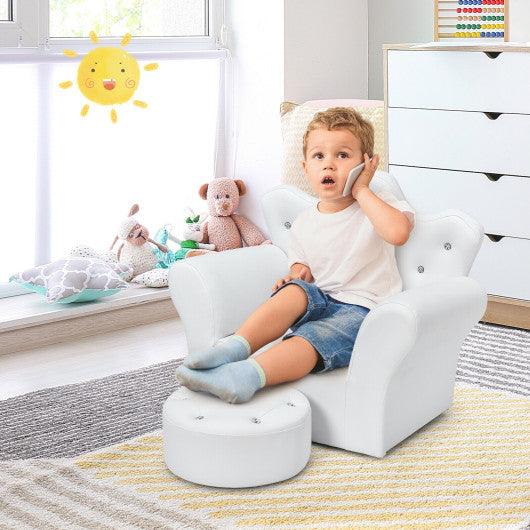 Children Upholstered Princess Sofa with Ottoman and Diamond Decoration for Boys and Girls-White at Set Shop and Smile