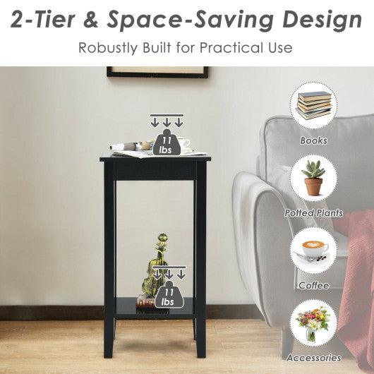 2-Tier Nightstand End Side Wooden Legs Table for Bedroom-Black at Set Shop and Smile