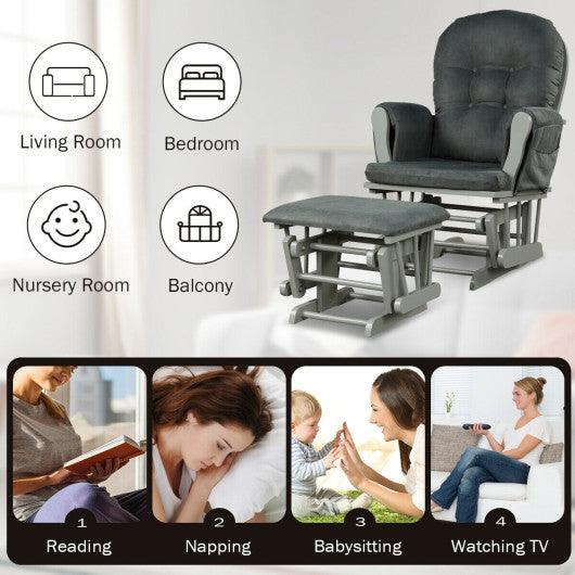 Wood Glider and Ottoman Set with Padded Armrests and Detachable Cushion-Dark Gray at Set Shop and Smile