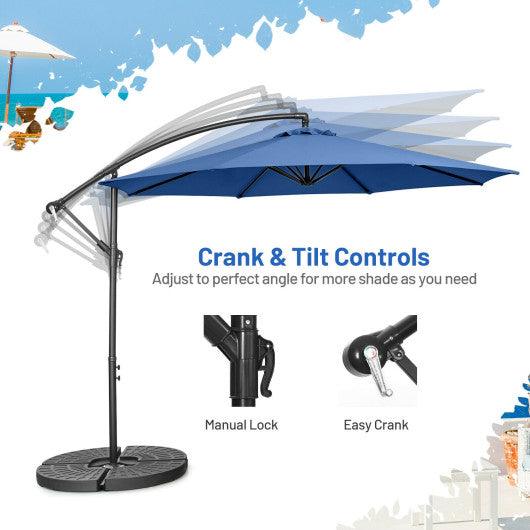 10 Feet Offset Umbrella with 8 Ribs Cantilever and Cross Base-Blue at Set Shop and Smile