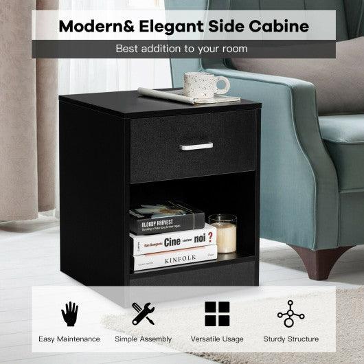 2 Pieces Nightstand with Storage Drawer and Cabinet-Black at Set Shop and Smile