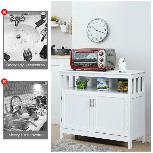 Kitchen Buffet Server Sideboard Storage Cabinet with 2 Doors and Shelf-White at Set Shop and Smile