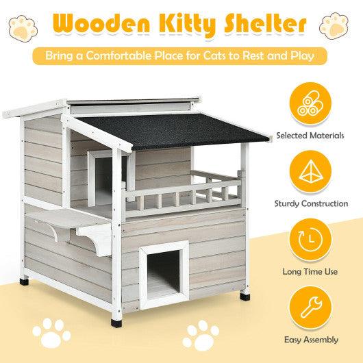2-Story Wooden Patio Luxurious Cat Shelter House Condo with Large Balcony at Set Shop and Smile