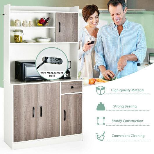 4-Door Freestanding Kitchen Buffet with Hutch and Adjustable Shelves-White at Set Shop and Smile