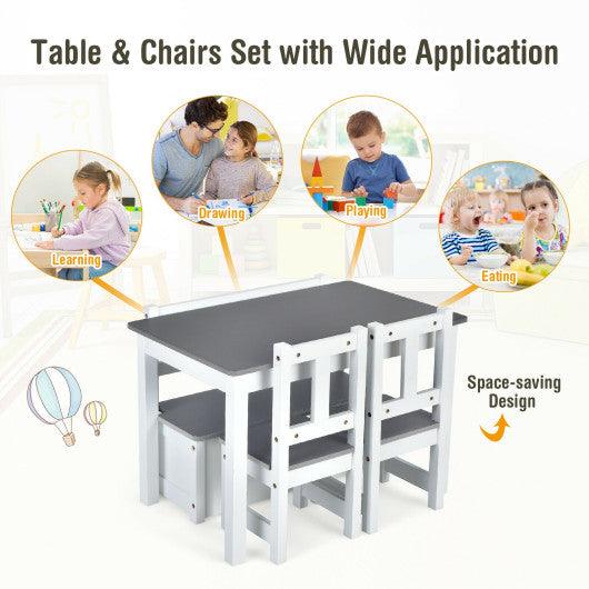 4 Pieces Kids Wooden Activity Table and Chairs Set with Storage Bench and Study Desk-Gray at Set Shop and Smile