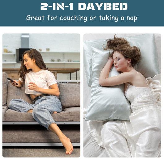 Twin Metal Daybed Sofa Bed Set with Roll Out Trundle-Silver at Set Shop and Smile