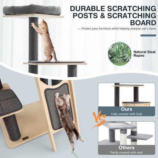 5-Tier Modern Wood Cat Tower with Washable Cushions-Gray at Set Shop and Smile