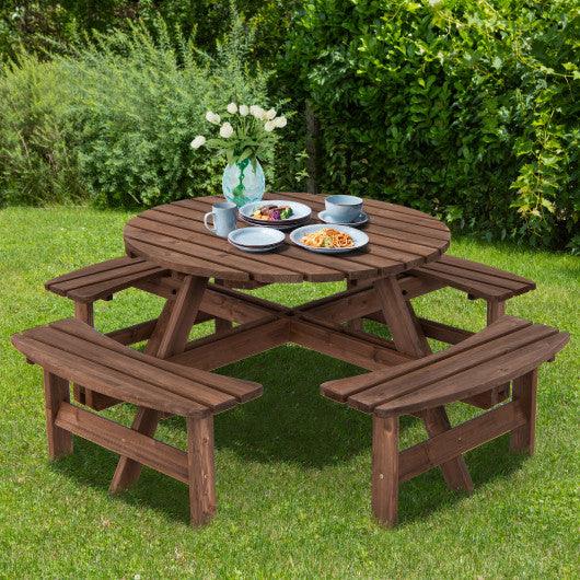 Patio 8 Seat Wood Picnic Dining Seat Bench Set at Set Shop and Smile