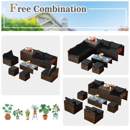 8 Pieces Patio Space-Saving Rattan Furniture Set with Storage Box and Waterproof Cover-Black at Set Shop and Smile