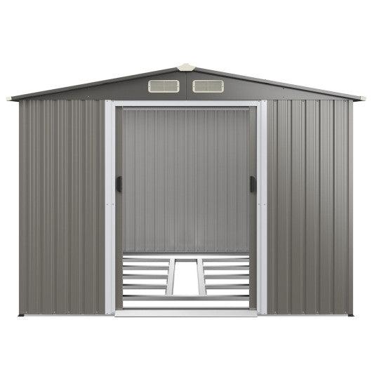 8 x 6 Feet Galvanized Steel Storage Shed for Garden Yard-Gray at Set Shop and Smile