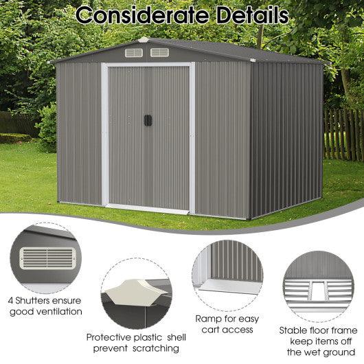 8 x 6 Feet Galvanized Steel Storage Shed for Garden Yard-Gray at Set Shop and Smile