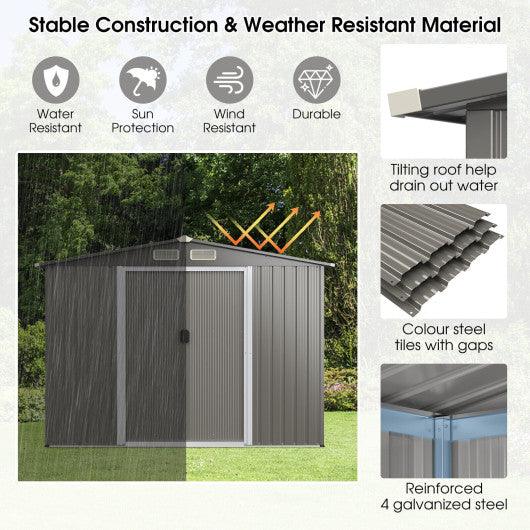 8 x 6 Feet Galvanized Steel Storage Shed for Garden Yard-Gray at Set Shop and Smile