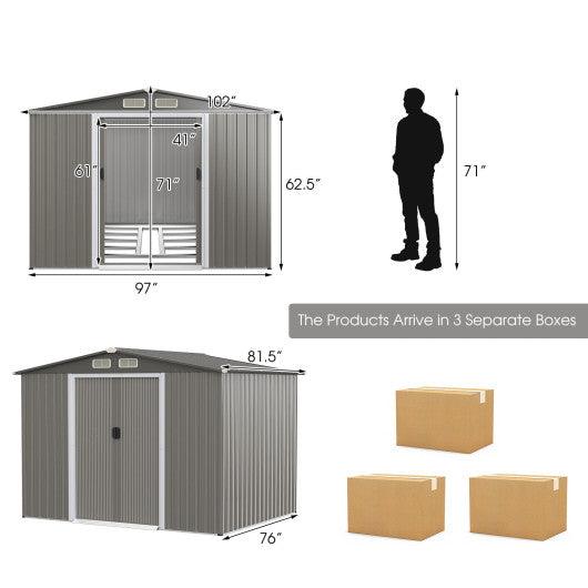 8 x 6 Feet Galvanized Steel Storage Shed for Garden Yard-Gray at Set Shop and Smile