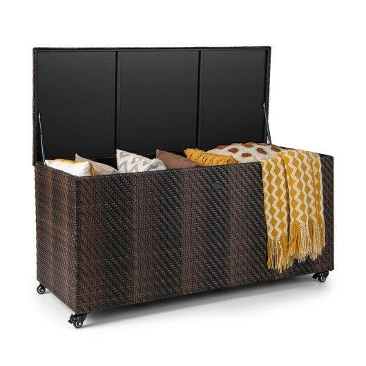 96 Gallon PE Wicker Outdoor Storage Box with 4 Wheels-Brown at Set Shop and Smile