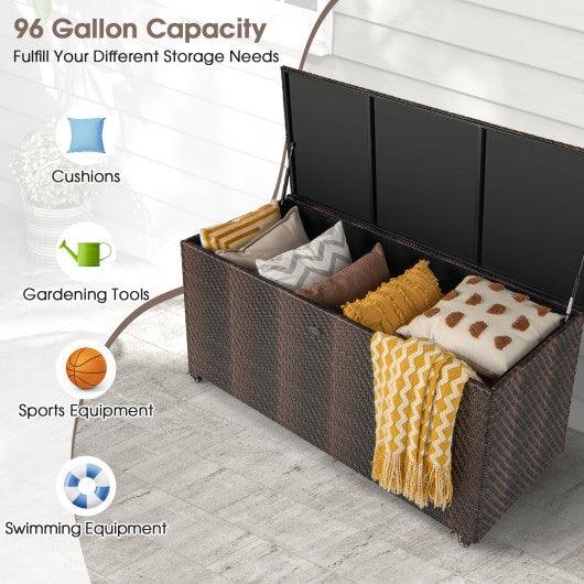96 Gallon PE Wicker Outdoor Storage Box with 4 Wheels-Brown at Set Shop and Smile