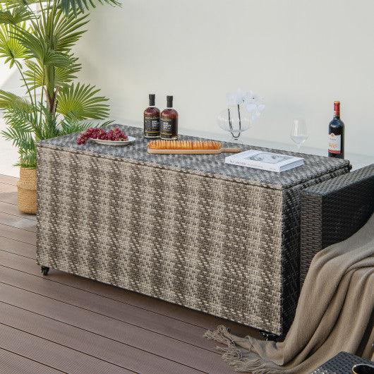 96 Gallon PE Wicker Outdoor Storage Box with 4 Wheels-Gray at Set Shop and Smile