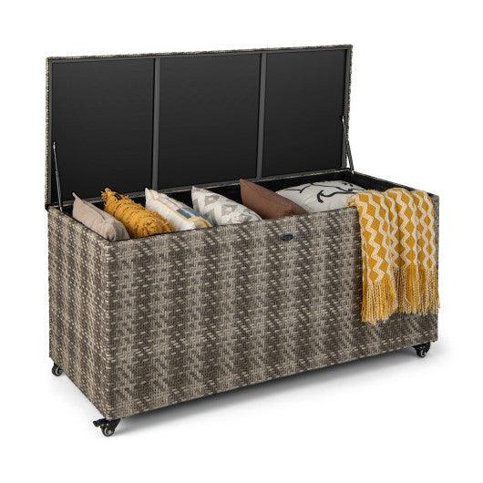 96 Gallon PE Wicker Outdoor Storage Box with 4 Wheels-Gray at Set Shop and Smile