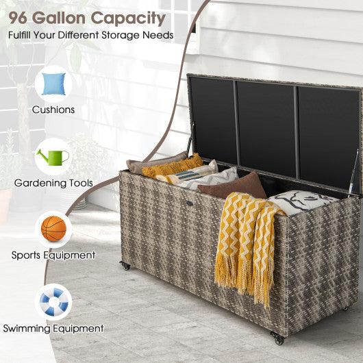 96 Gallon PE Wicker Outdoor Storage Box with 4 Wheels-Gray at Set Shop and Smile