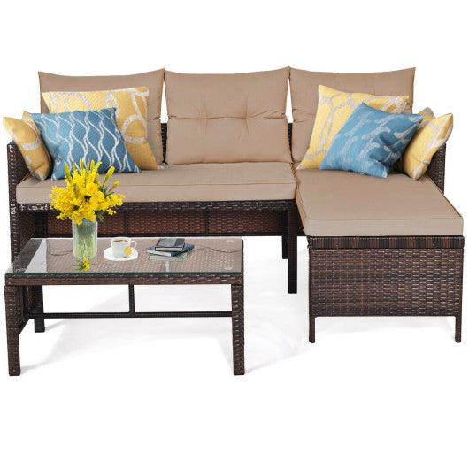 3 Pieces Patio Wicker Rattan Sofa Set-Beige at Set Shop and Smile