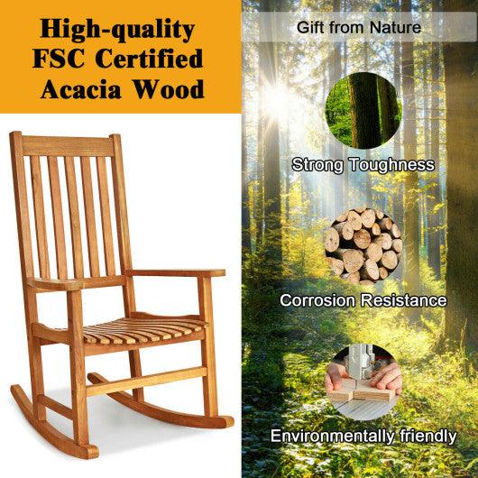 Indoor Outdoor Wooden High Back Rocking Chair-Natural at Set Shop and Smile
