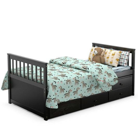 Twin Captain’s Bed with Trundle and 3 Storage Drawers-Dark Brown at Set Shop and Smile