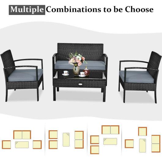 4 Pieces Patio Rattan Cushioned Furniture Set with Loveseat and Table-Black at Set Shop and Smile