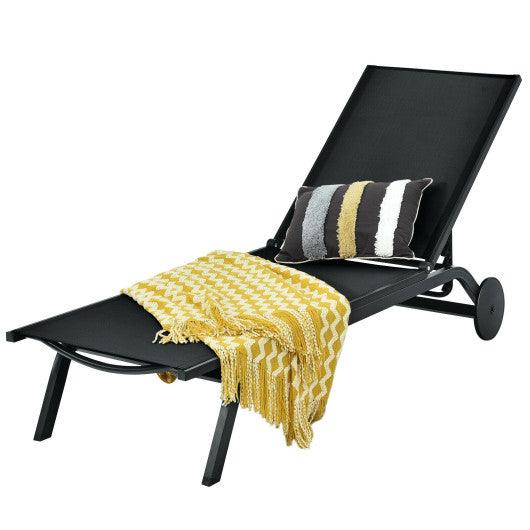 Aluminum Fabric Outdoor Patio Lounge Chair with Adjustable Reclining -Black at Set Shop and Smile