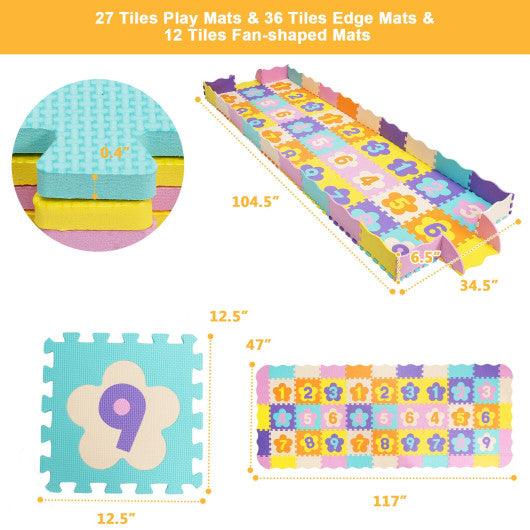 75 Pieces Baby Foam Interlocking Play Mat with Fence with Detachable Numbers at Set Shop and Smile