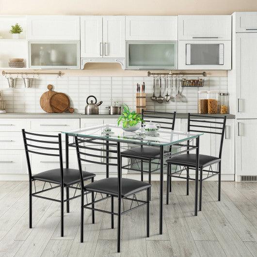 5 Pieces Dining Set with Tempered Glass Top Table and 4 Upholstered Chairs at Set Shop and Smile