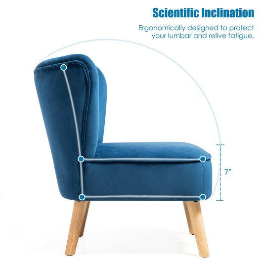 Modern Armless Velvet Accent Chair with Wood Legs-Blue at Set Shop and Smile