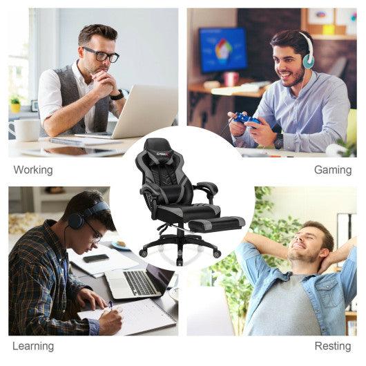 Adjustable Gaming Chair with Footrest for Home Office-Gray at Set Shop and Smile
