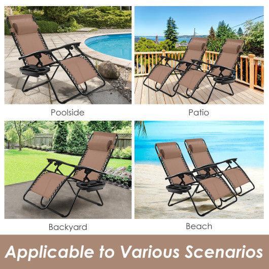 Outdoor Folding Zero Gravity Reclining Lounge Chair with Utility Tray-Brown at Set Shop and Smile