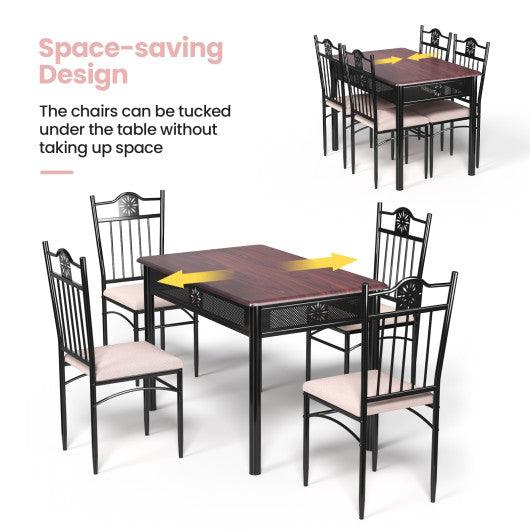 5 Pcs Dining Set Wood Metal Table and 4 Chairs with Cushions at Set Shop and Smile