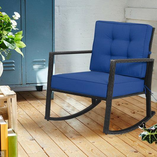 Patio Rattan Rocker Outdoor Glider Rocking Chair Cushion Lawn-Navy at Set Shop and Smile