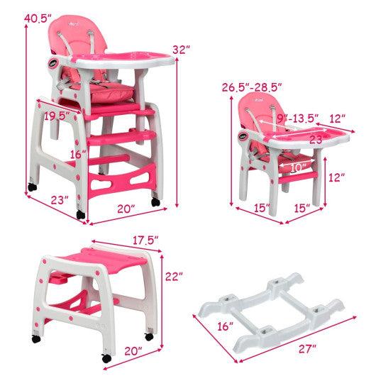 3-in-1 Baby High Chair with Lockable Universal Wheels-Pink at Set Shop and Smile