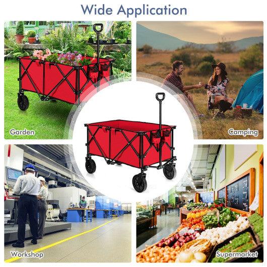 Outdoor Folding Wagon Cart with Adjustable Handle and Universal Wheels-Red at Set Shop and Smile