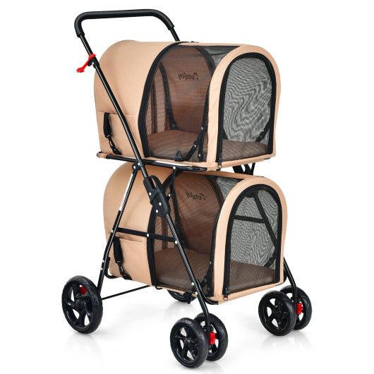 4-in-1 Double Pet Stroller with Detachable Carrier and Travel Carriage-Beige at Set Shop and Smile