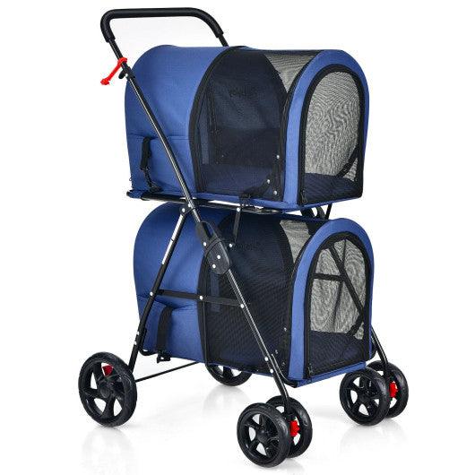 4-in-1 Double Pet Stroller with Detachable Carrier and Travel Carriage-Blue at Set Shop and Smile