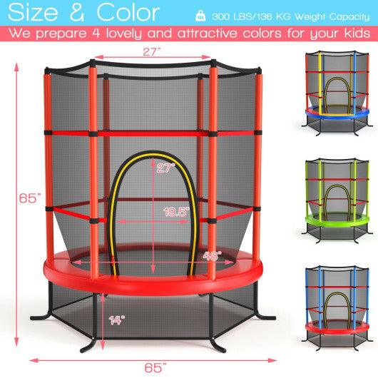 55 Inch Kids Recreational Trampoline Bouncing Jumping Mat with Enclosure Net-Red at Set Shop and Smile