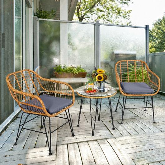 3 Pieces Rattan Furniture Set with Cushioned Chair Table-Gray at Set Shop and Smile