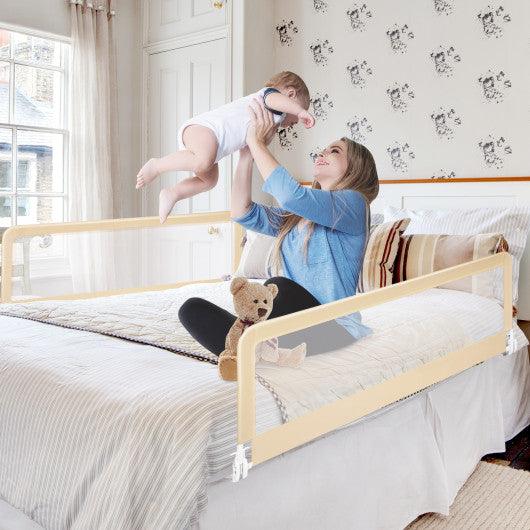 59 Inch Folding Breathable Baby Bed Rail Guard with Safety Strap-Beige at Set Shop and Smile
