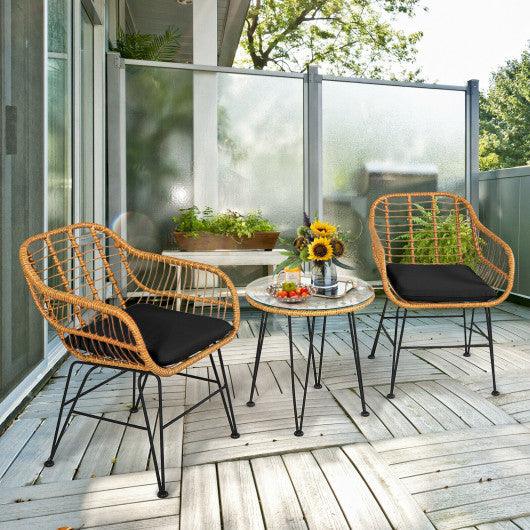 3 Pieces Rattan Furniture Set with Cushioned Chair Table-Black at Set Shop and Smile